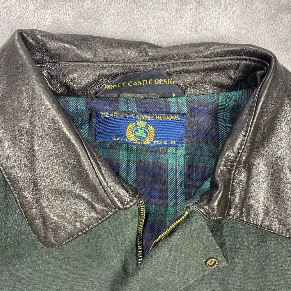 Blarney Castle Designs Ireland Field Jacket Mens M Green Leather Collar READ - Picture 2 of 8